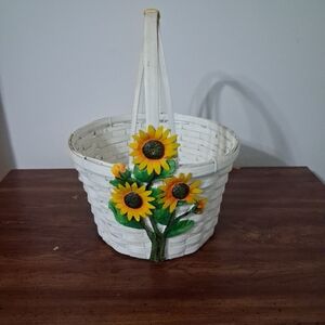 White Basket with Sunflower Design